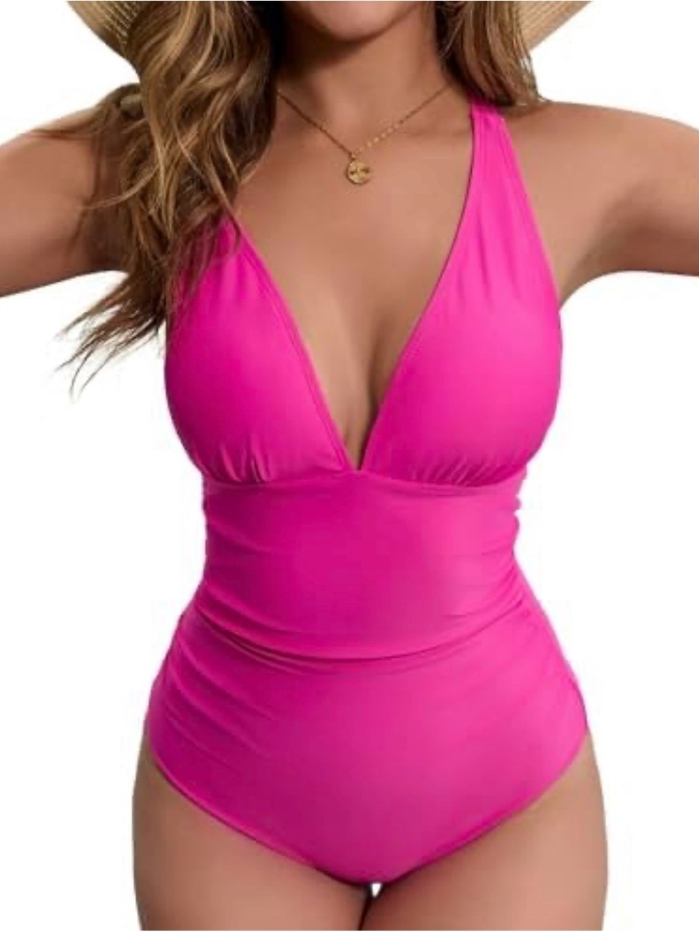 Cupshe Bright Hot Pink Halter One-Piece Swimsuit